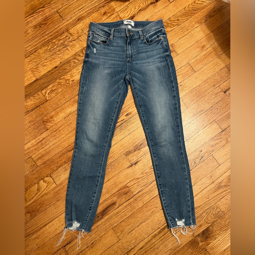 PAIGE medium dark wash bootleg/ skinny jeans